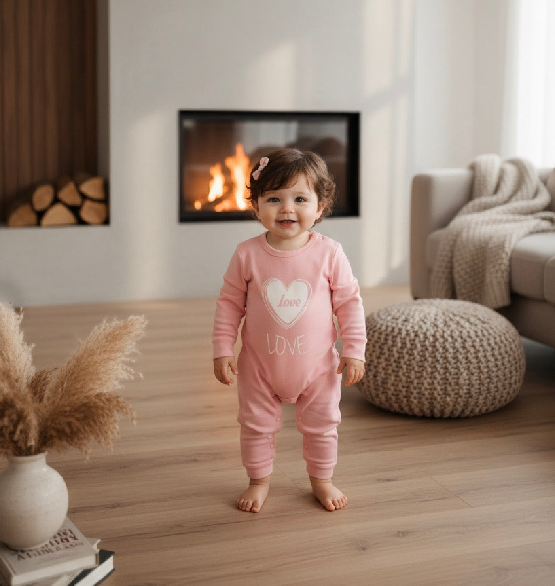 Sweet Love Baby Romper | Soft Pink Cotton One-Piece with Snap Closures