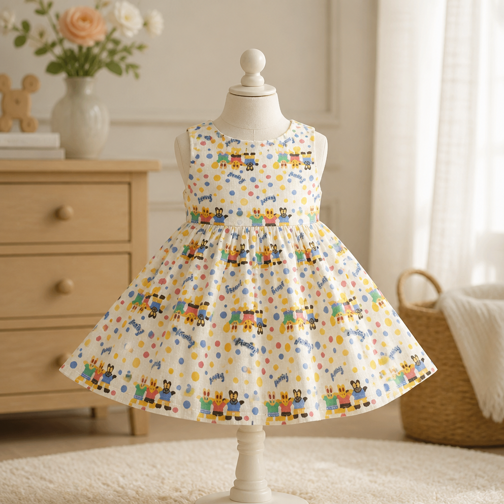 “Little Friends” Polka Dot Bunny Baby Girl Dress – Sleeveless Play Dress