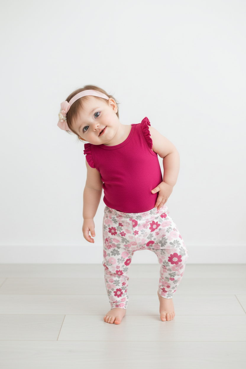 Magenta Bloom Baby Girl Romper & Floral Pants Set