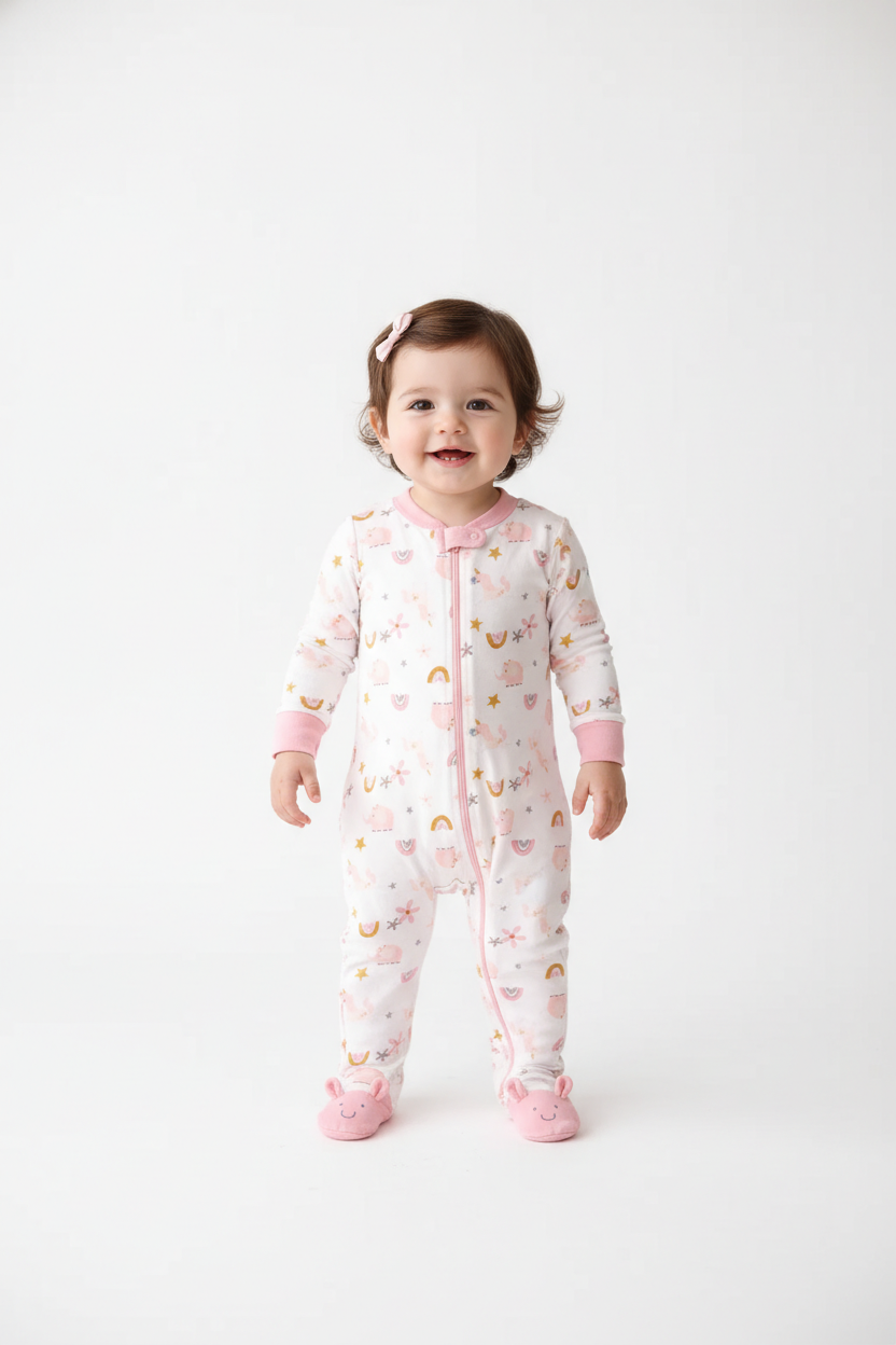 Dreamy Unicorn & Rainbows Baby Girl Zip-Up Footed Sleeper