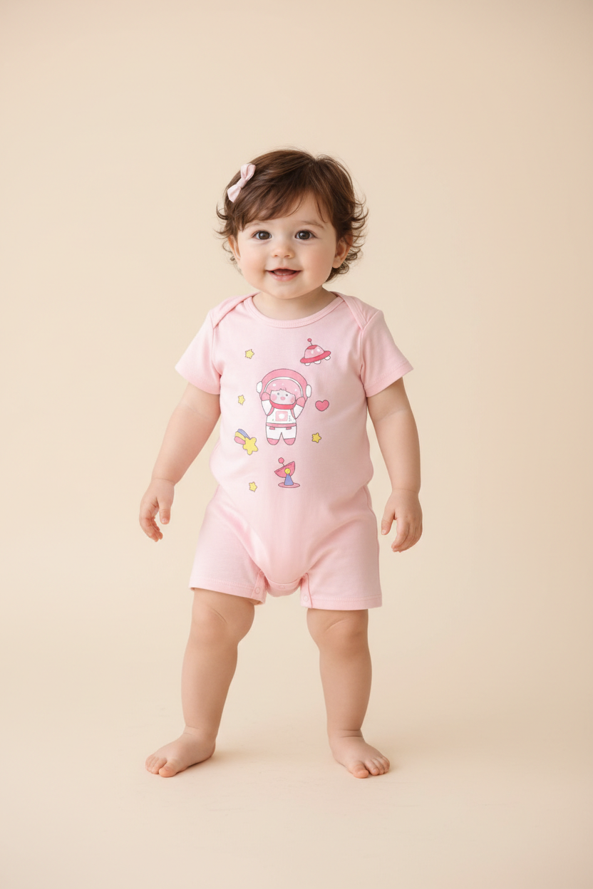 Pink Space Cutie Romper – Astronaut Baby One-Piece