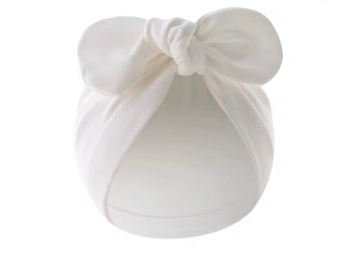 Adorable Bow Knot Baby Hat – Pink & White | Soft Cotton for Newborns
