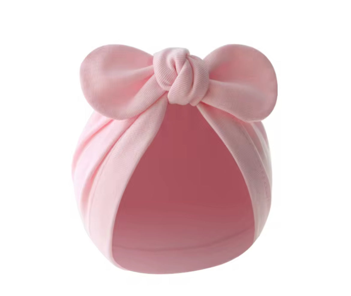 Adorable Bow Knot Baby Hat – Pink & White | Soft Cotton for Newborns