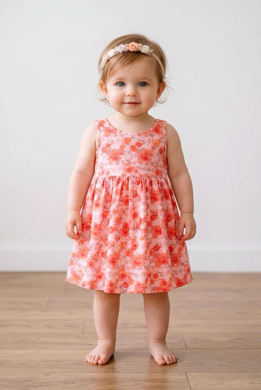 Pink Floral Baby Dress | Toddler Girl Spring Dress | Soft Sleeveless Flower Print Outfit