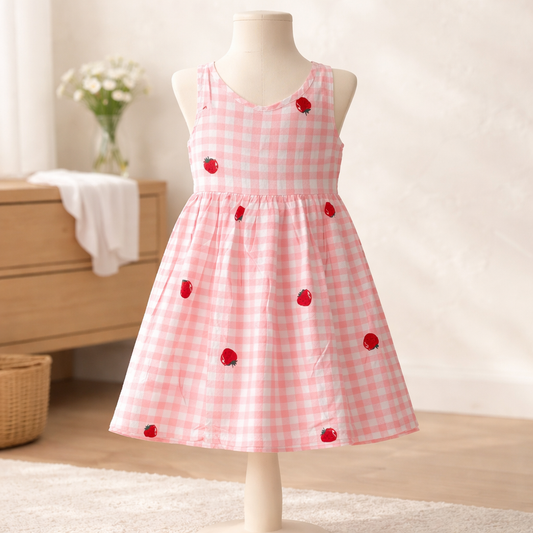 Strawberry Gingham Baby Girl Dress