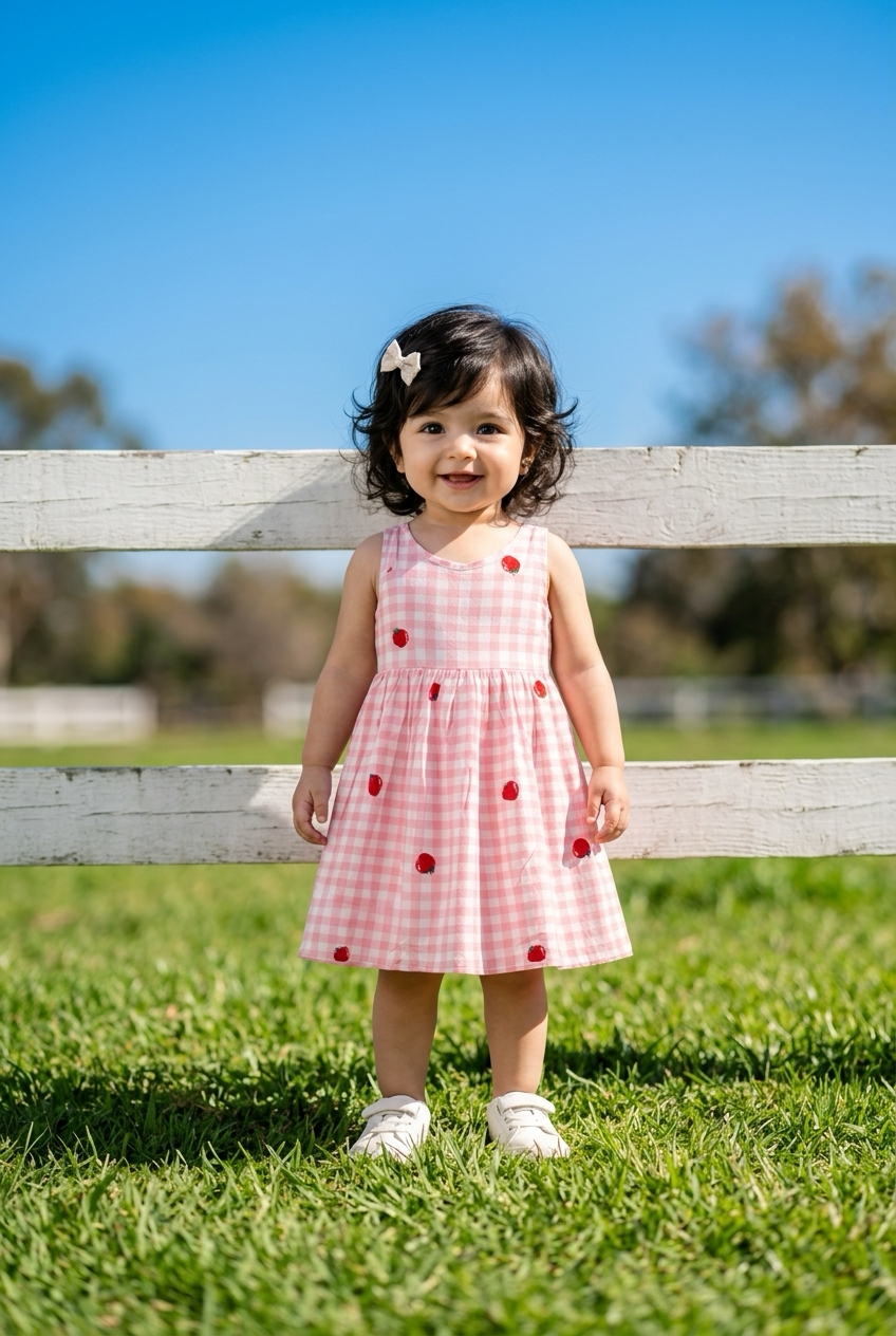 Strawberry Gingham Baby Girl Dress