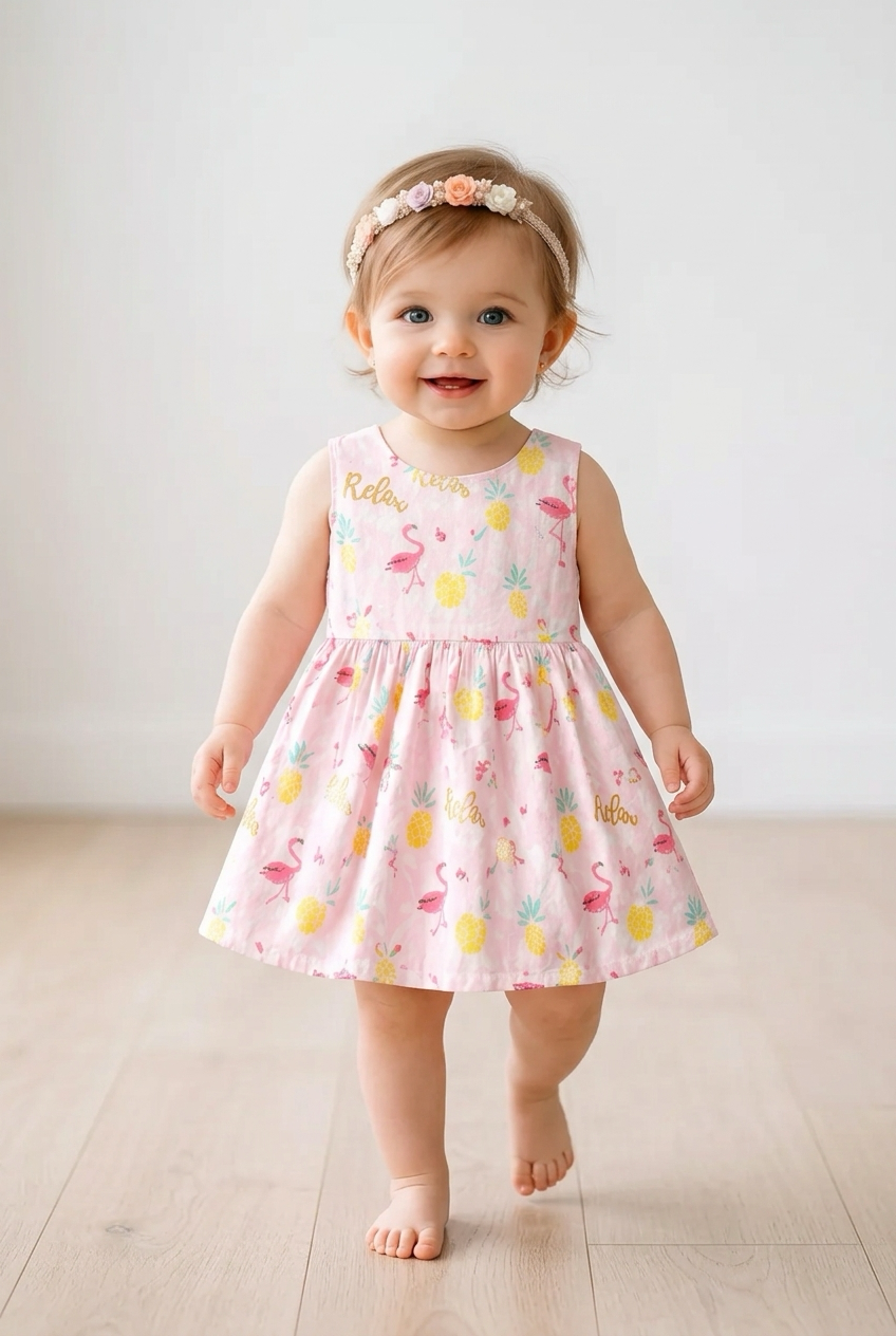 Pink Flamingo Pineapple Baby Girl Dress | Summer Toddler Dress