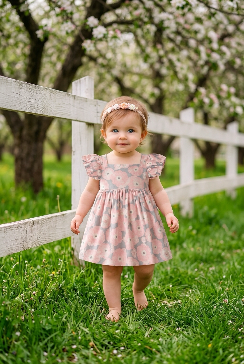 Blush Garden Flutter Sleeve Baby & Toddler Dress