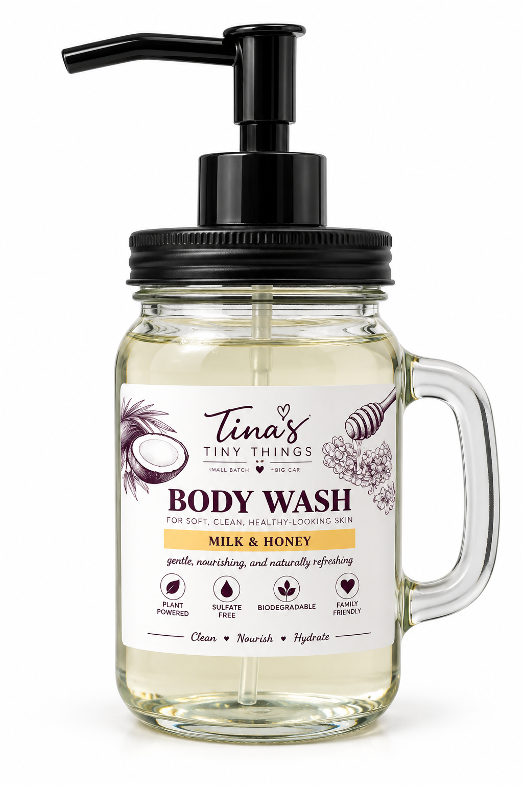 Honey & Milk Moisturizing Body Wash | Gentle, Handmade Liquid Body Cleanser