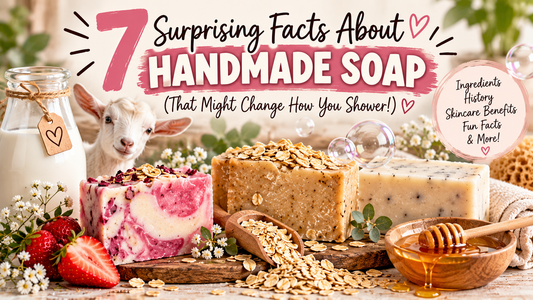 7 surprising facts about handmade soap featuring artisan goat milk, oatmeal and honey, and strawberry soap bars with natural ingredients, exploring soap-making history, skincare benefits, and fun facts from Tina's Tiny Things.