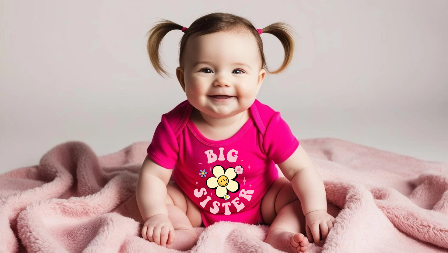 "Big Sister" Baby Onesie – Groovy Flower Power Design (0–12 Months) Custom