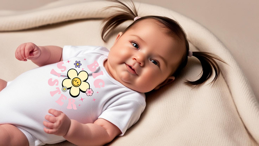 "Big Sister" Baby Onesie – Groovy Flower Power Design (0–12 Months) Custom