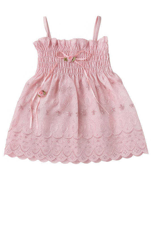 Blush Blossom Baby Girl Dress – Embroidered Pink Elegance (0–12 Months)