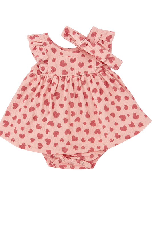 Sweetheart Snuggle Baby Girl Onesie Set – Pink Heart Print (0–12 Months)
