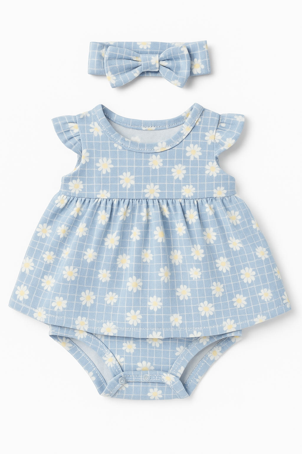 Daisy Darling Baby Girl Onesie Set – Soft Blue Floral (0–12 Months)