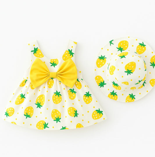 Sunshine Strawberry Baby Dress & Hat Set