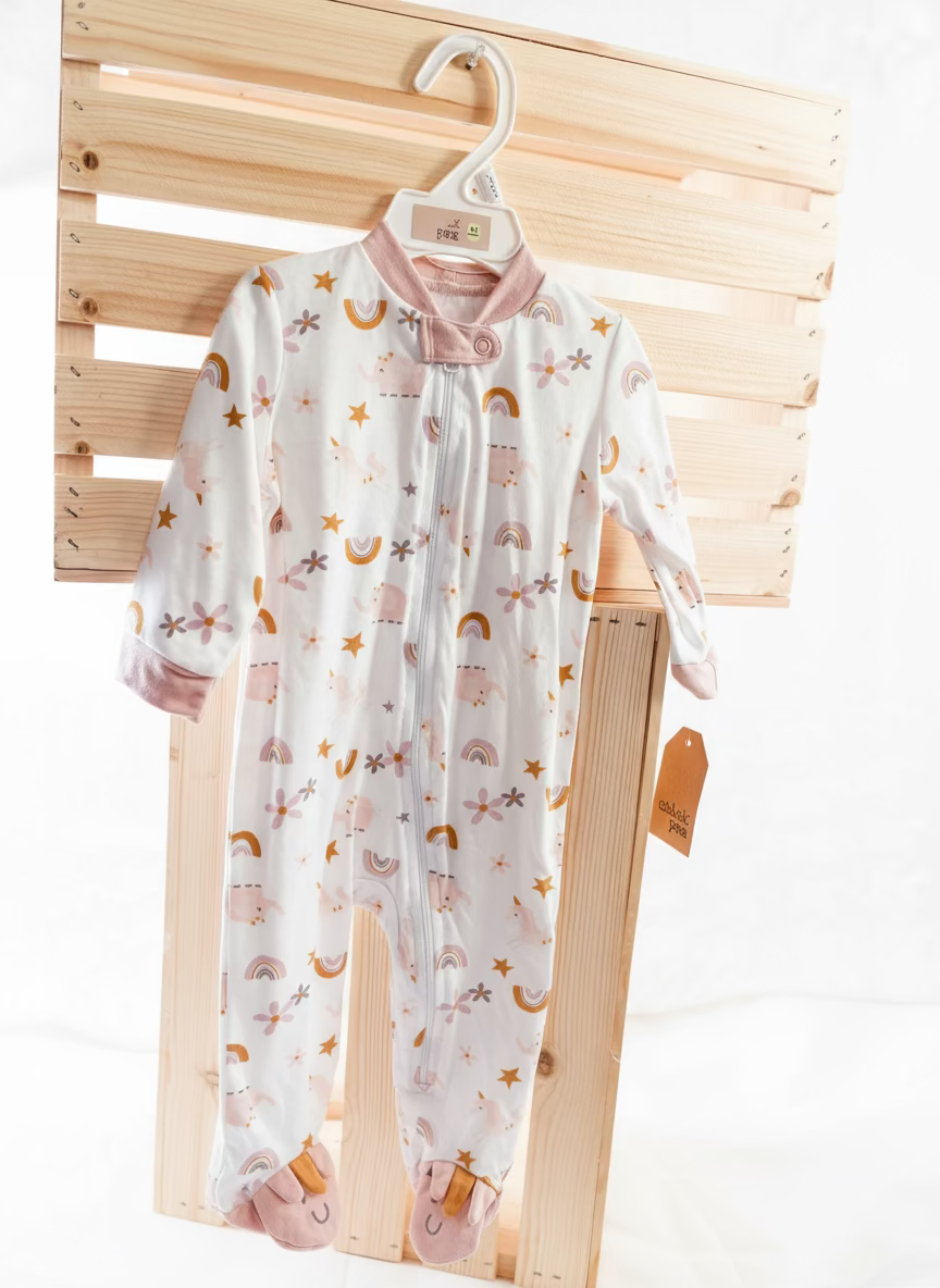 Dreamy Unicorn & Rainbows Baby Girl Zip-Up Footed Sleeper