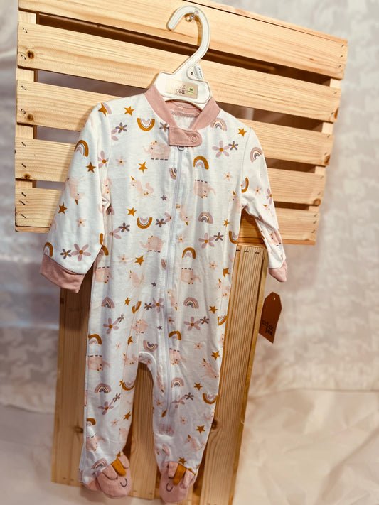 Dreamy Unicorn & Rainbows Baby Girl Zip-Up Footed Sleeper