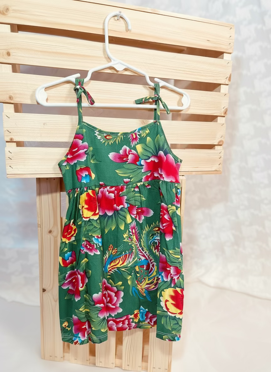 Tropical Dragon Bloom Tie-Shoulder Dress – Toddler & Little Girls Summer Outfit