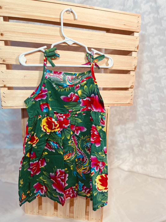 Tropical Dragon Bloom Tie-Shoulder Dress – Toddler & Little Girls Summer Outfit