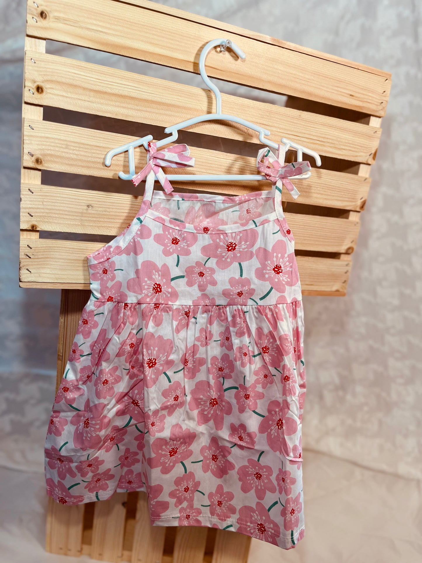 Blush Blossom Tie-Shoulder Dress – Toddler & Little Girls Summer Outfit