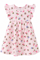 Pink Teddy Bear & Floral Flutter Sleeve Girls Dress