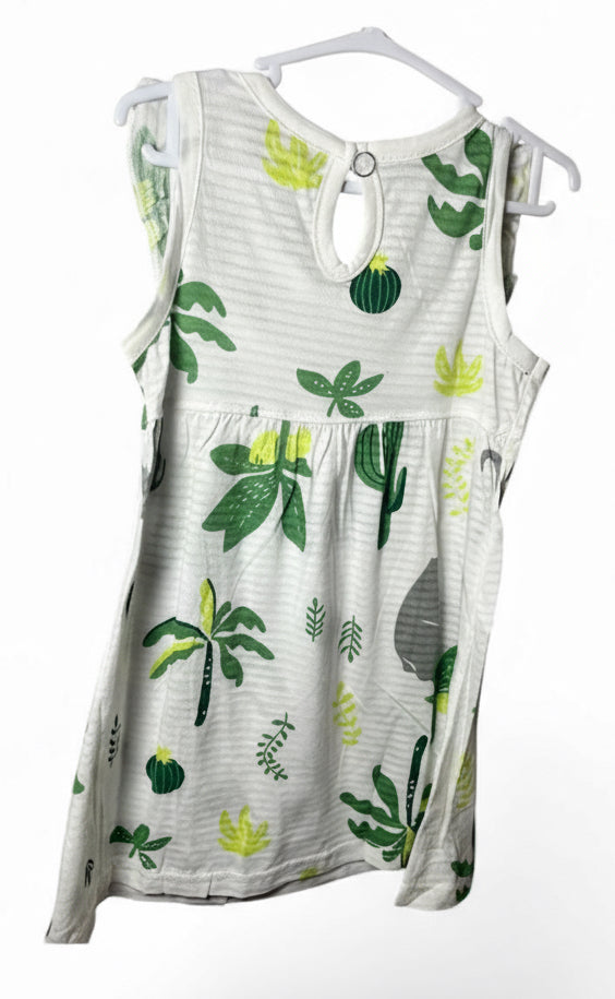Tropical Daydream – Green & White Jungle Print Dress (Sizes 2T-4T)