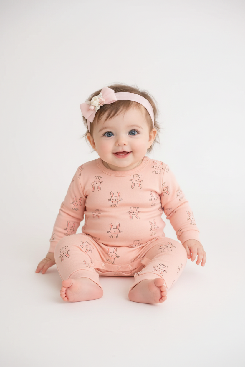 Blush Bunny Snap Romper – Soft & Cozy Baby One-Piece