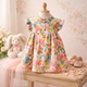 Watercolor Garden Flutter Sleeve Dress – Toddler & Little Girls Outfit