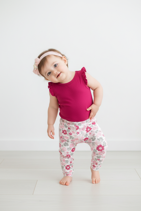 Magenta Bloom Baby Girl Romper & Floral Pants Set