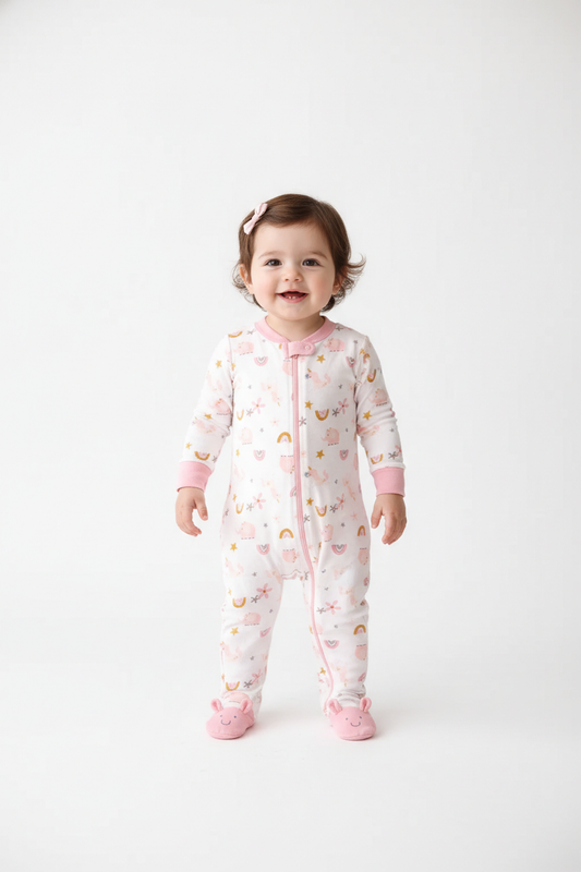 Dreamy Unicorn & Rainbows Baby Girl Zip-Up Footed Sleeper