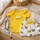 “Bee Mine” Baby Girl 3-Piece Outfit Set – Ruffle Bodysuit, Bee Print Shorts & Matching Headband
