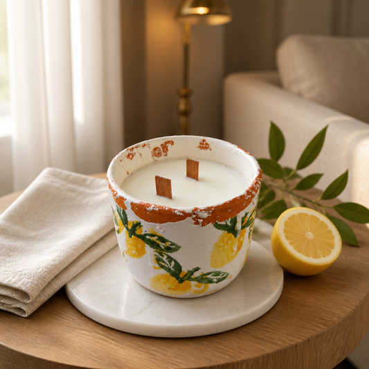 Golden Citrus Glow Organic Soy Candle – Handcrafted Wooden Wick Candle
