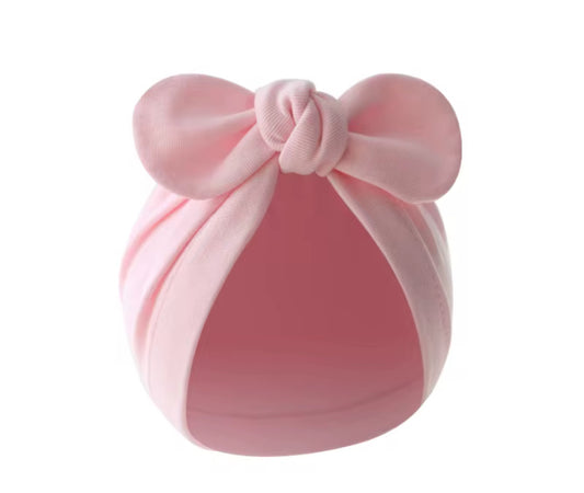 Adorable Bow Knot Baby Hat – Pink & White | Soft Cotton for Newborns