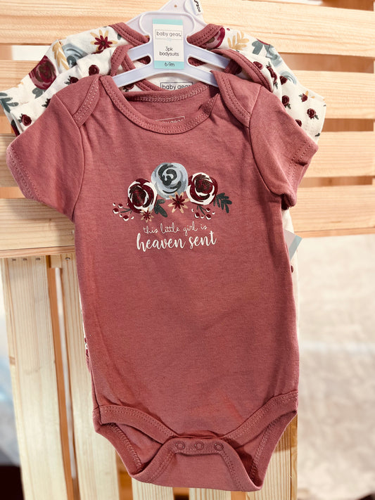 "Heaven Sent Blessings" Baby Girl 3-Pack Bodysuits