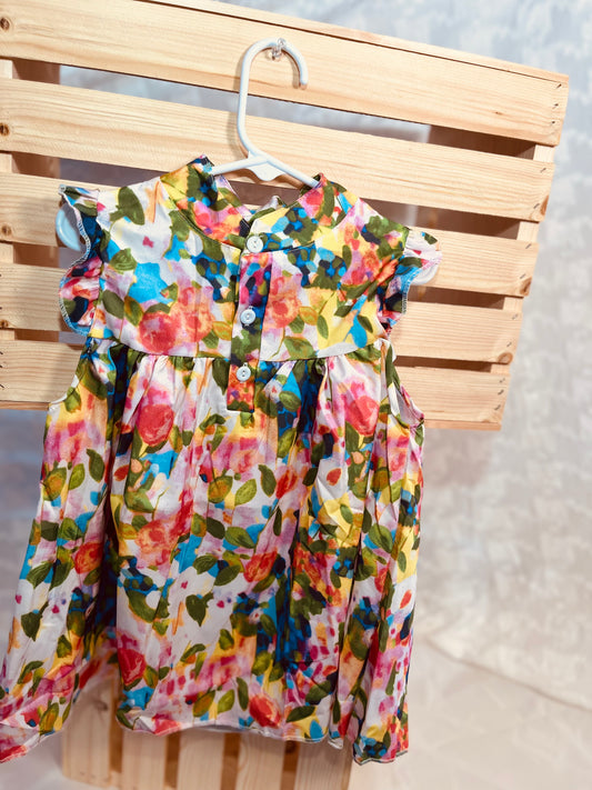 Watercolor Garden Flutter Sleeve Dress – Toddler & Little Girls Outfit