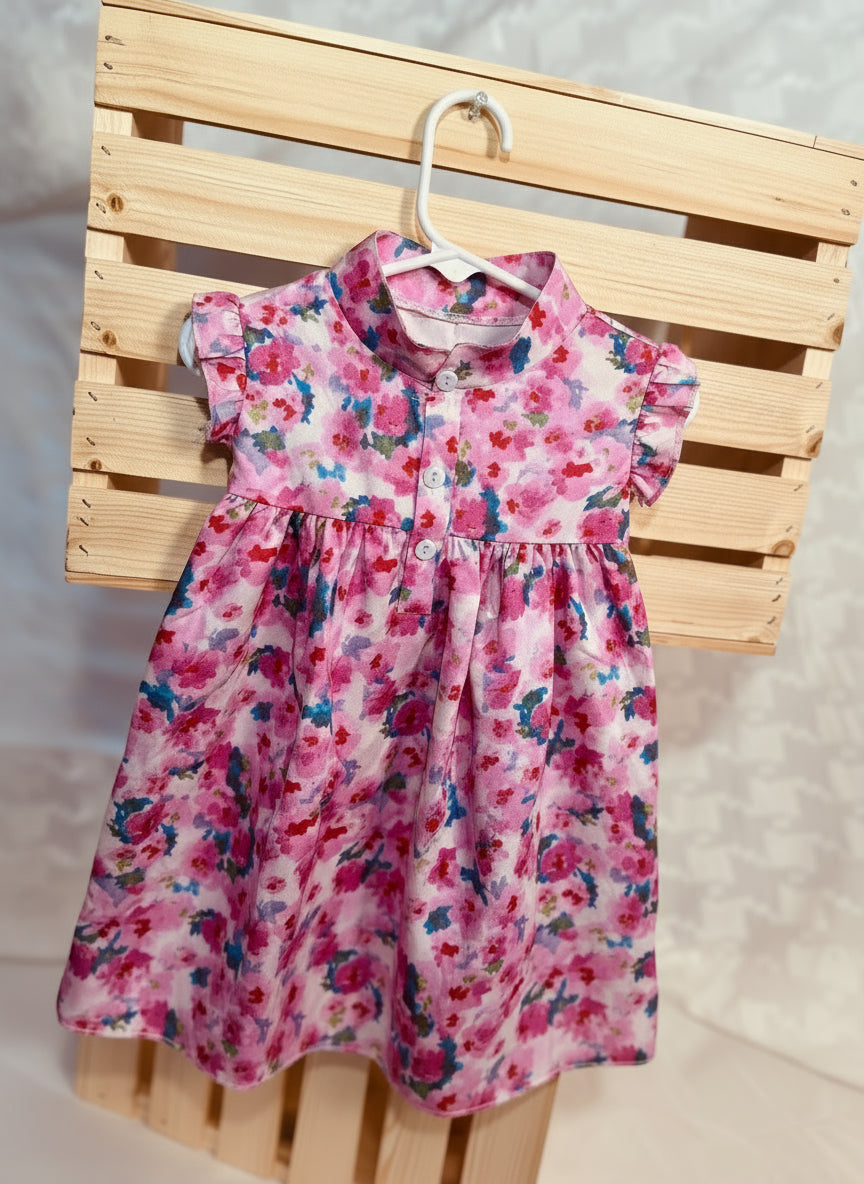 Bloom & Twirl Button-Front Flutter Sleeve Dress – Toddler & Little Girls