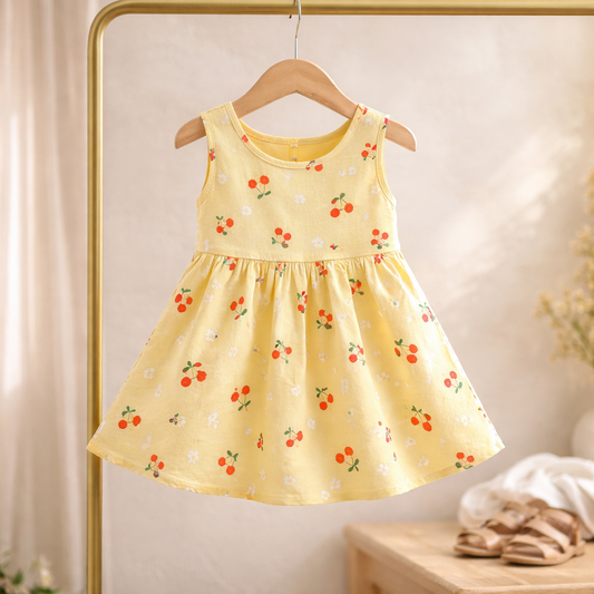 Yellow Cherry Print Baby Girl Dress