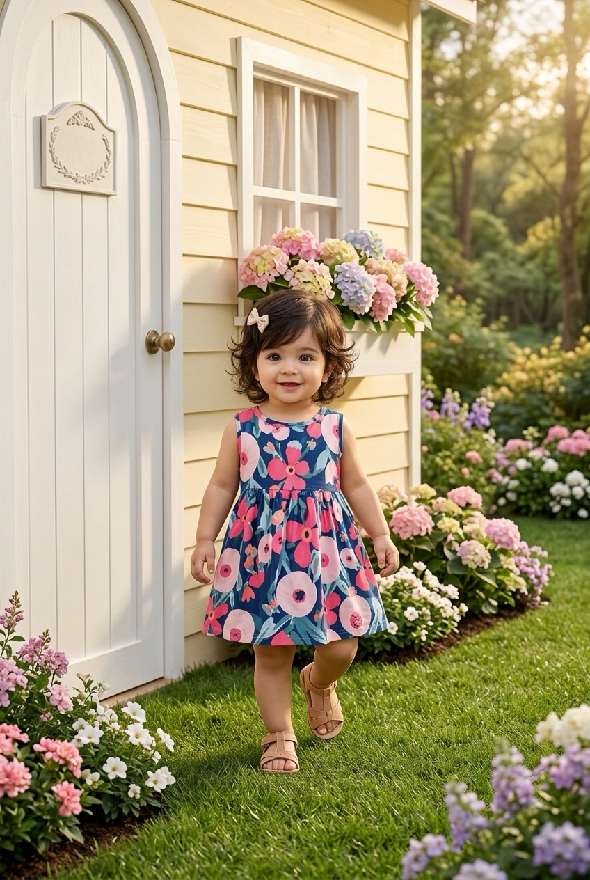 Floral Navy Toddler Dress | Sleeveless Pink Flower Baby Dress