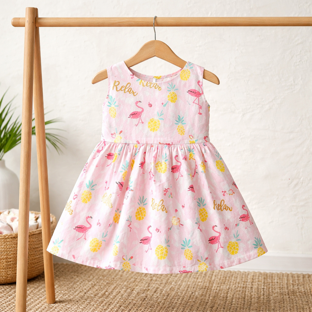 Pink Flamingo Pineapple Baby Girl Dress | Summer Toddler Dress