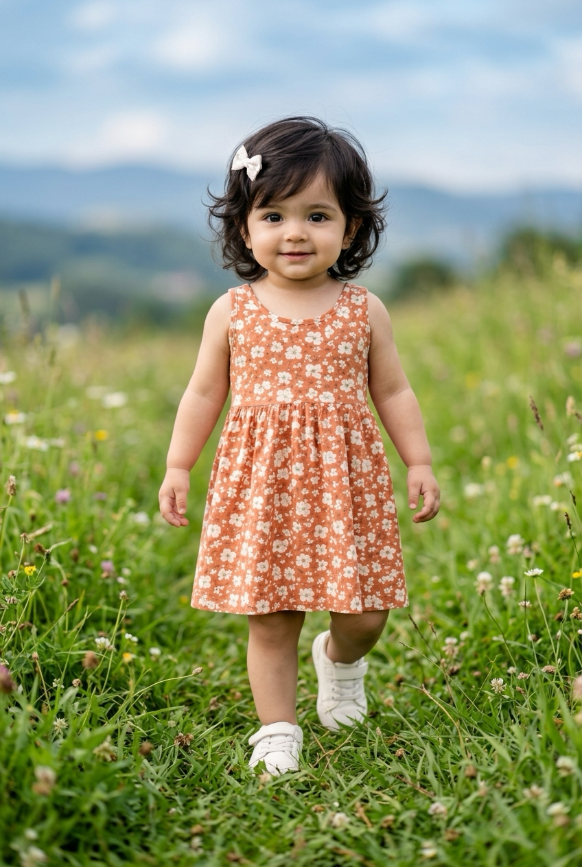 Rust Floral Toddler Dress – Sleeveless Boho Baby Girl Summer Dress