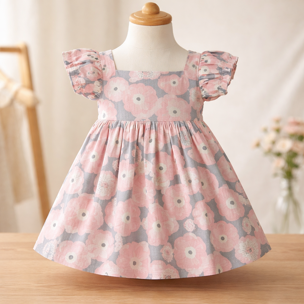 Blush Garden Flutter Sleeve Baby & Toddler Dress