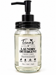Tina's Tiny Things Fresh Linen Concentrated Liquid Laundry Detergent in a clear glass jar with black pump dispenser, featuring a small-batch, plant-powered laundry soap formula against a clean white background.