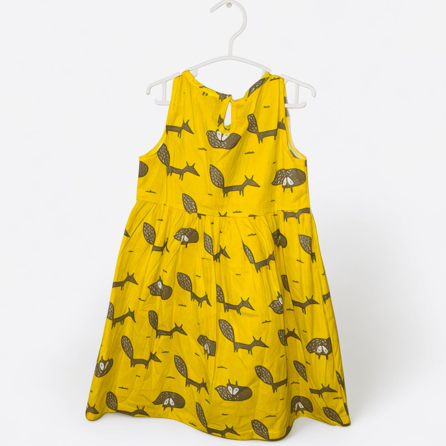 Bold & Clever Gray Fox Dress – Yellow Forest Fun (Sizes 3T-5T)