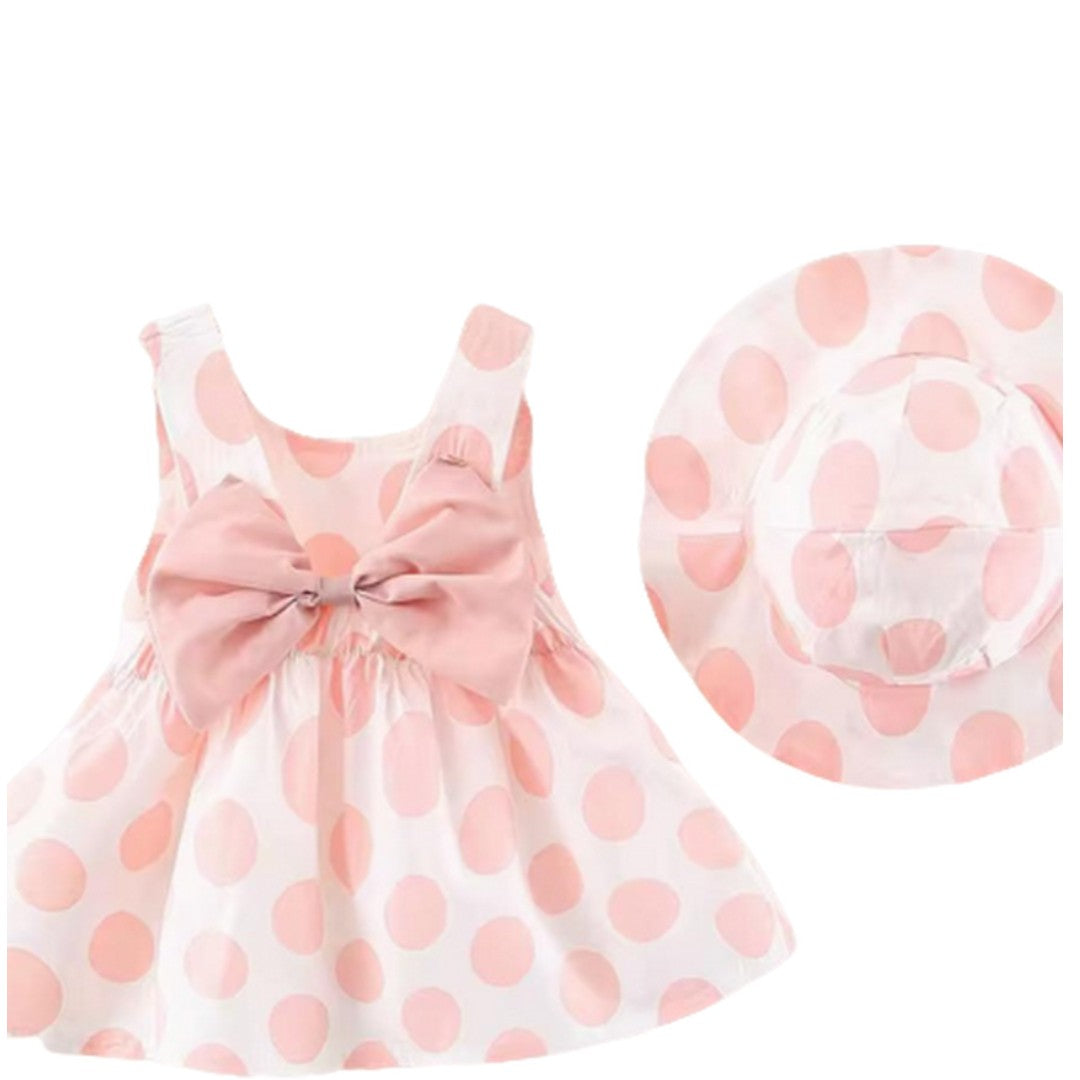 Pink Polka Dot Baby Dress & Hat Set – 12 & 18 Months