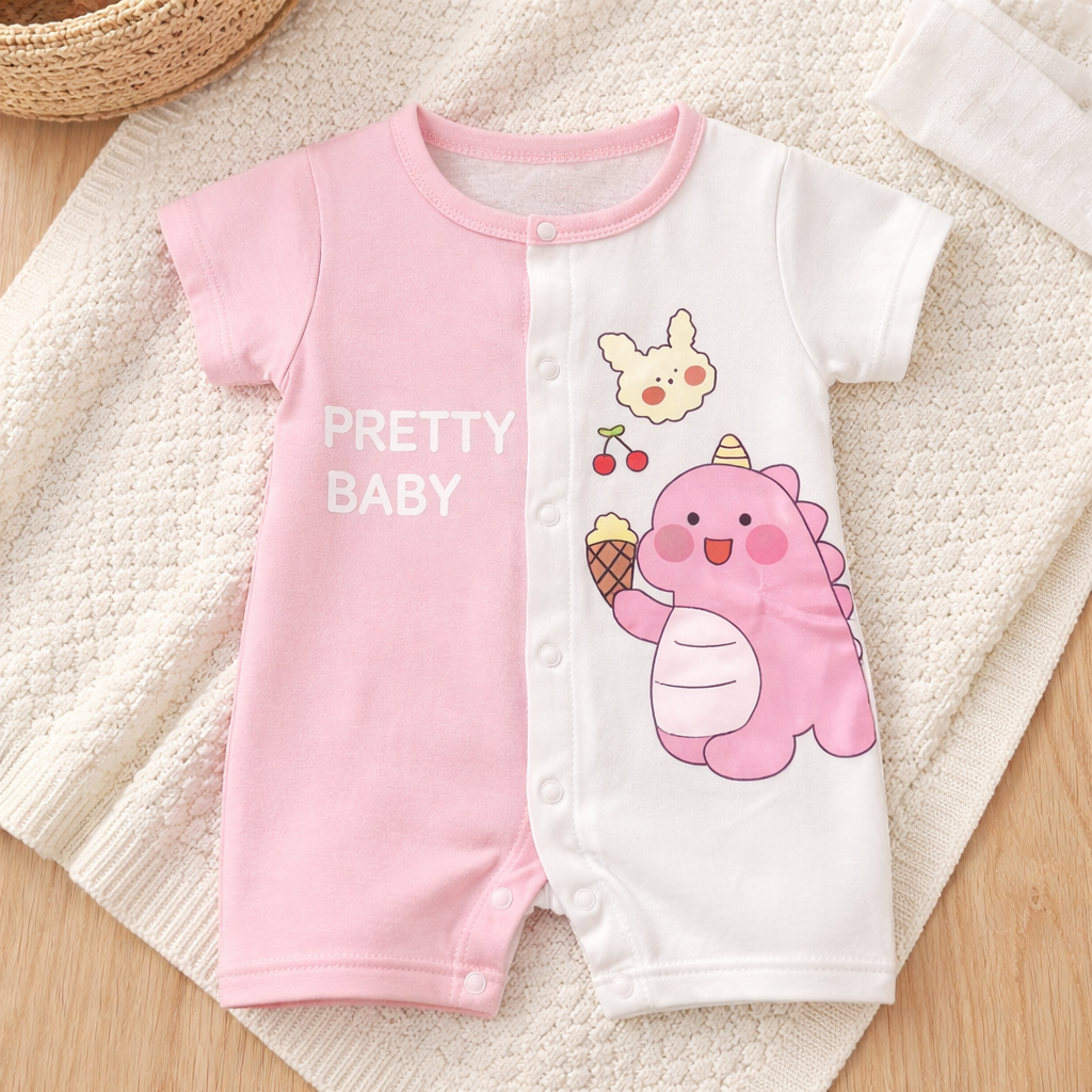 Pink Pretty Baby Dinosaur Romper