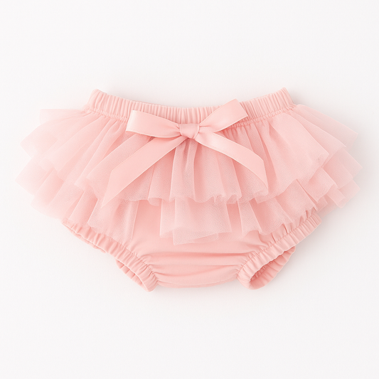 Pink Chiffon Ruffle Baby Bloomer | Tutu Diaper Cover for Newborn to 12 Months