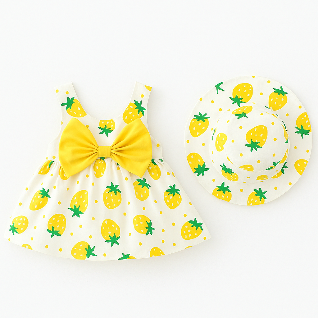 Sunshine Strawberry Baby Dress & Hat Set
