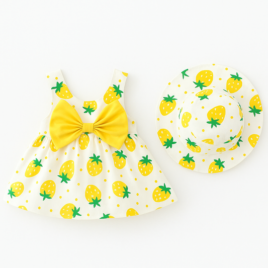 Sunshine Strawberry Baby Dress & Hat Set