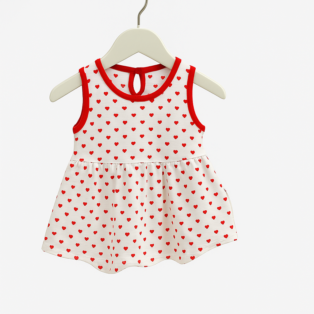 Sweetheart Baby Dress – White & Red Heart Print